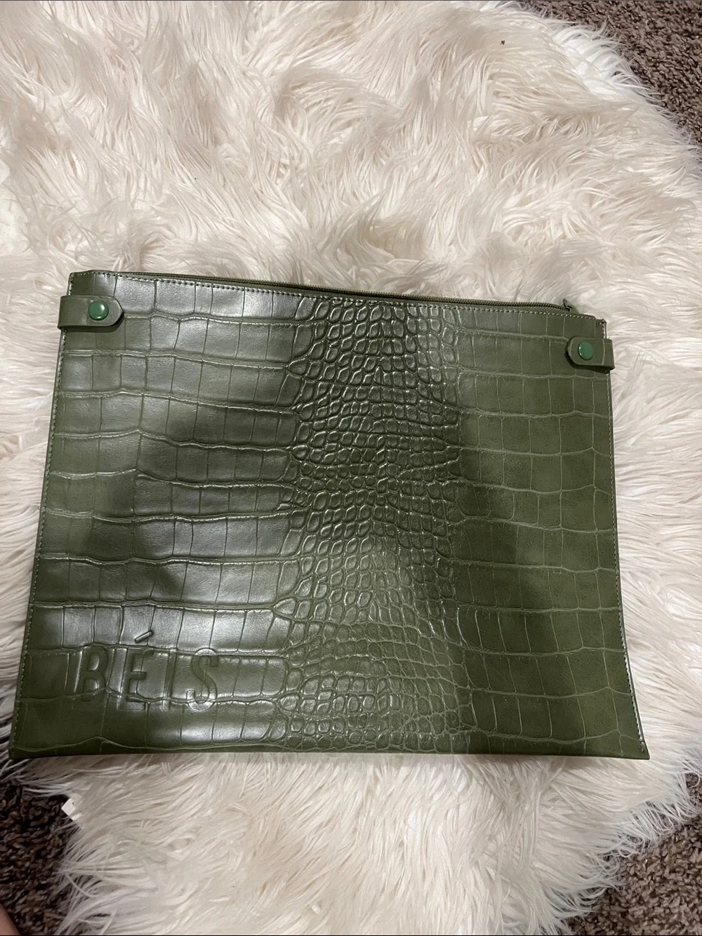BEIS Olive Green Croc-Embossed Laptop Sleeve